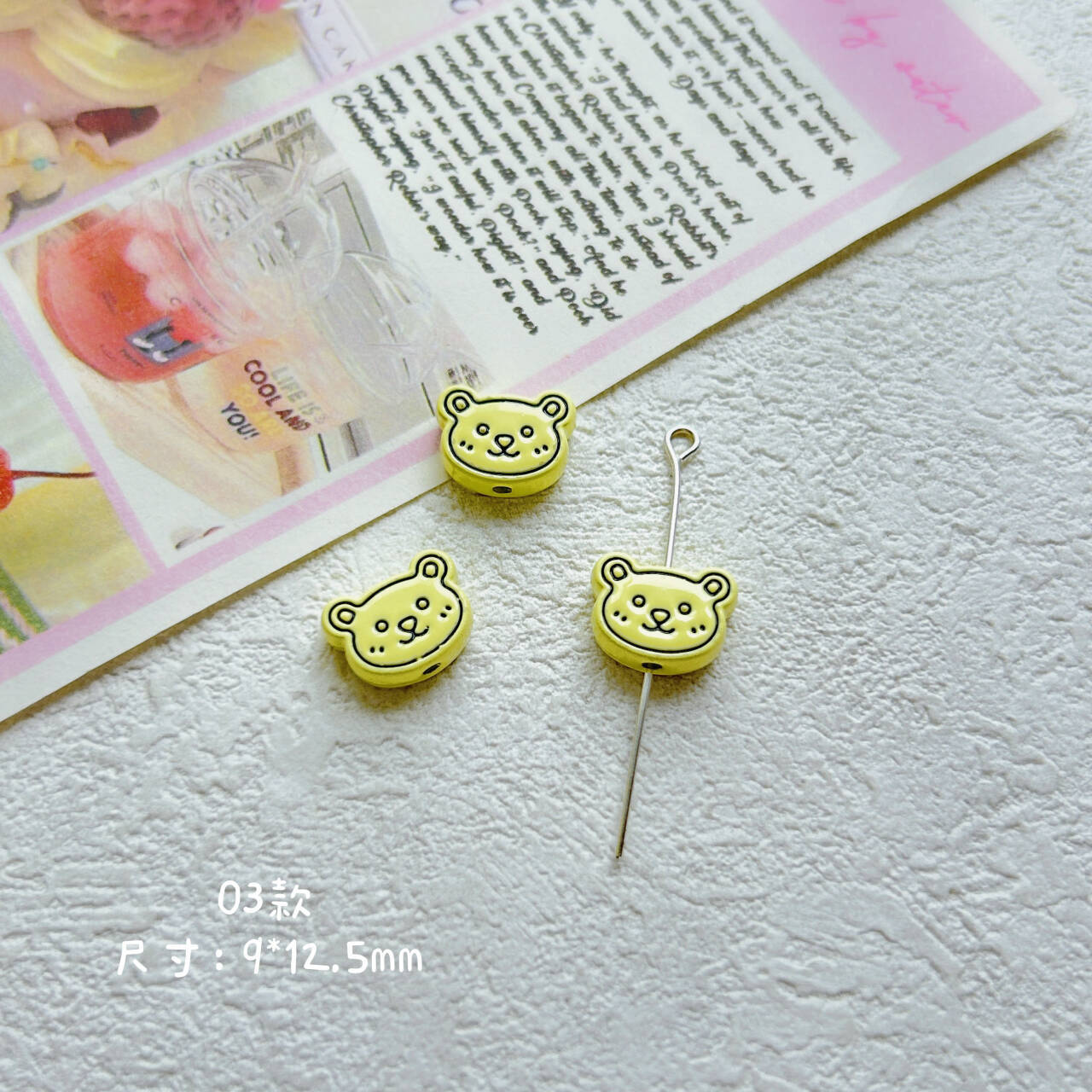 Bear Head Metal Beads 12mm Pastel Painted Chubby Style 10pcs 8