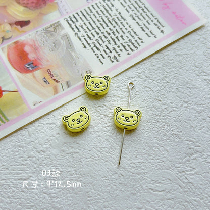 Bear Head Metal Beads 12mm Pastel Painted Chubby Style 10pcs 8