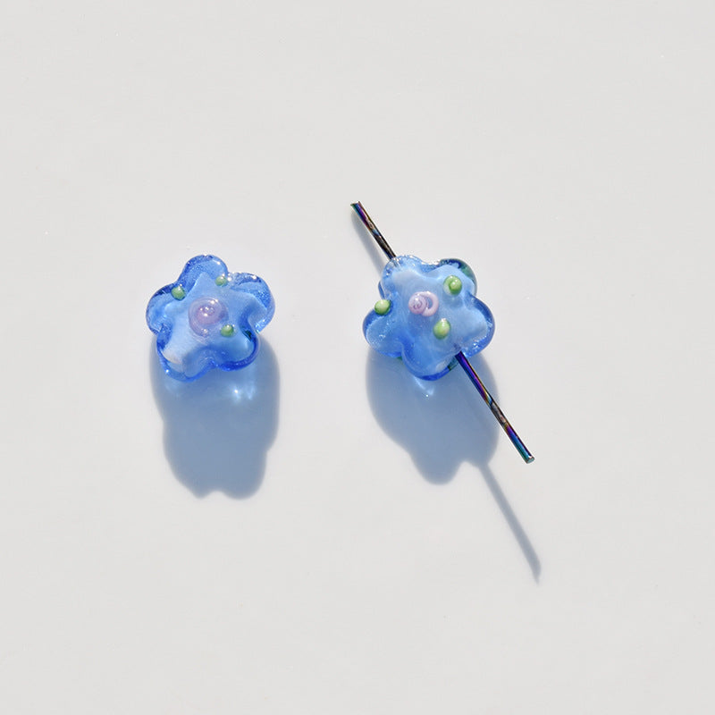Lampwork Glass Beads Five Petal Flower Handmade Vintage 16mm 10pcs 9