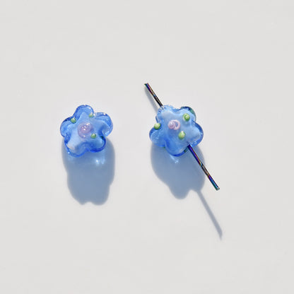 Lampwork Glass Beads Five Petal Flower Handmade Vintage 16mm 10pcs 9