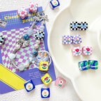 Hand Painted Square Acrylic Beads 14mm Flower Plaid Design 2pcs 3