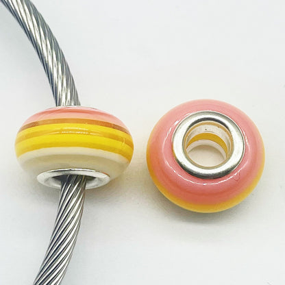 Acrylic Round Spacer Beads 14mm Rainbow Stripe Large Hole 50pcs 13