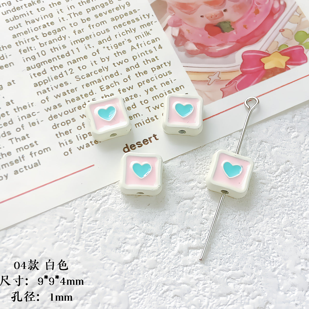 Heart Cube Metal Beads 9mm Enamel Painted Alloy 10pcs 4