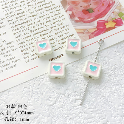 Heart Cube Metal Beads 9mm Enamel Painted Alloy 10pcs 4
