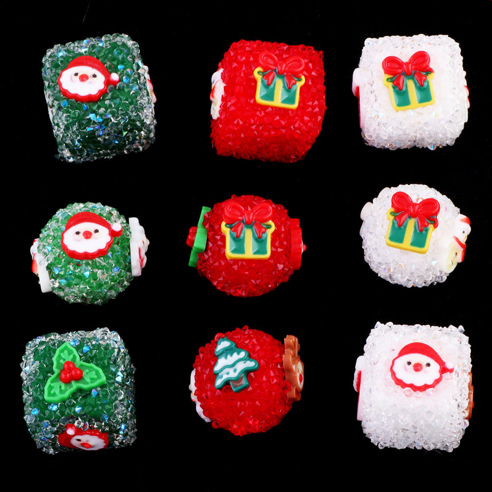 Christmas Series Resin Sugar Beads 17mm Festive Cube and Round 2pcs