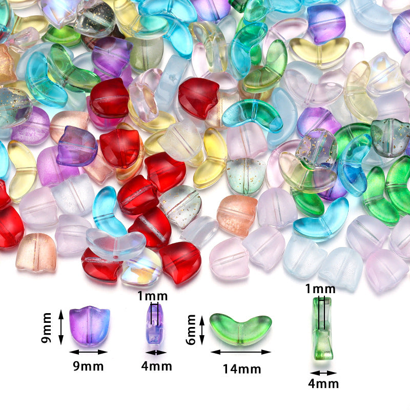 Czech Glass Beads Tulip Petals And Leaves Vintage Frosted 9mm 200pcs 3