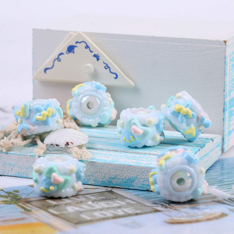 Hand Painted Acrylic Beads 16mm Blue Tone 10pcs 6