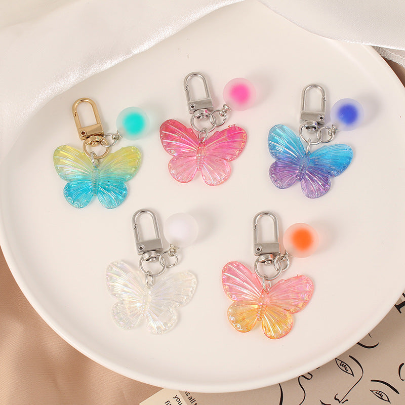 Acrylic Gradient Butterfly Keychain Translucent Wings with Frosted Bead