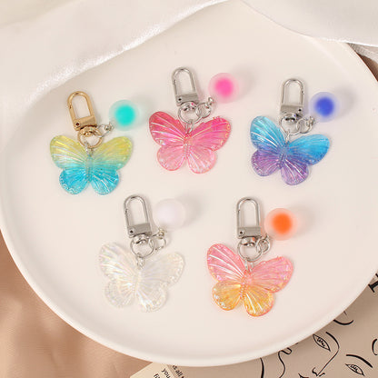Acrylic Gradient Butterfly Keychain Translucent Wings with Frosted Bead