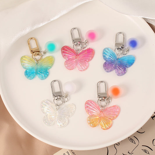 Acrylic Gradient Butterfly Keychain Translucent Wings with Frosted Bead