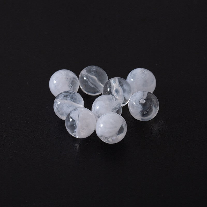 Transparent Round Acrylic Beads 4-10mm Two-Color White Swirl 100pcs