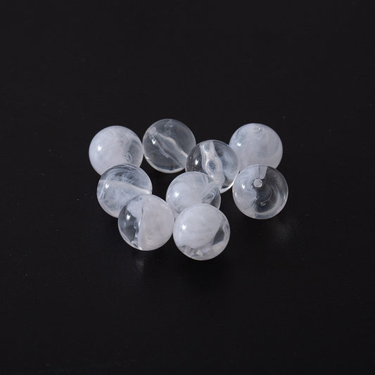 Transparent Round Acrylic Beads 4-10mm Two-Color White Swirl 100pcs
