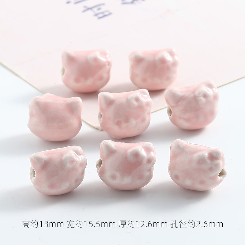 Hello KT Ceramic Beads 15mm Pastel Pink Blue Glossy 10pcs 6