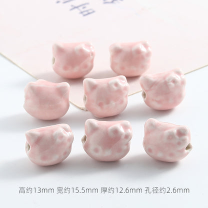 Hello KT Ceramic Beads 15mm Pastel Pink Blue Glossy 10pcs 6