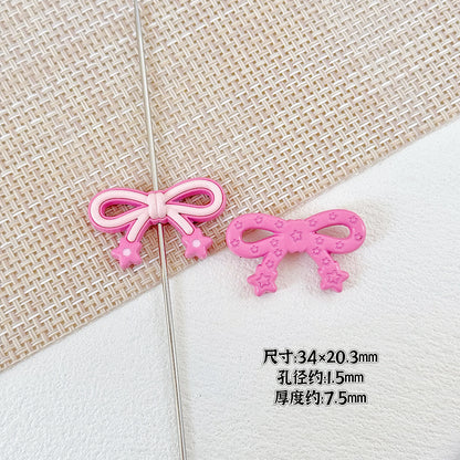 Bow and Star Metal Beads 34mm Painted Pastel Colors 5pcs 9
