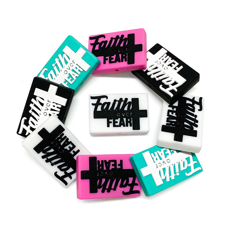Silicone Focal Beads Faith Faith Over Fear Rectangular Block Shape 20pcs 2