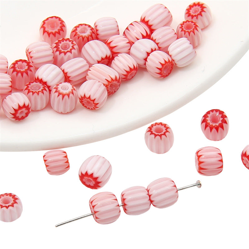 Glaze Millefiori Glass Beads 6mm Striped Colorful Glossy 10pcs 8