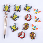 Silicone Focal Beads Cow Skull Feathered Turquoise 20pcs