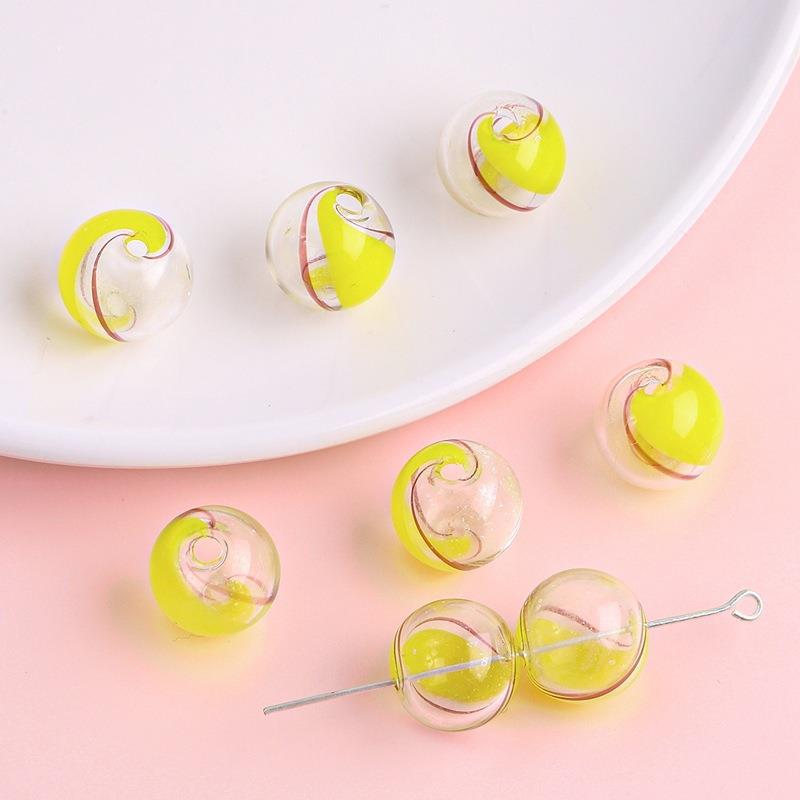 Hand Painted Hollow Polka Dotted Blown Glass Beads 14mm 4pcs 19