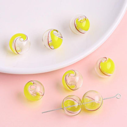 Hand Painted Hollow Polka Dotted Blown Glass Beads 14mm 4pcs 19