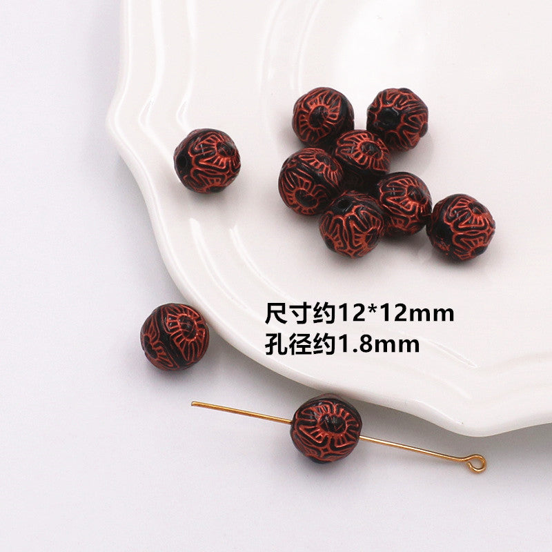 Painted Acrylic Beads Black Red Series Carved Patterns 100pcs 10