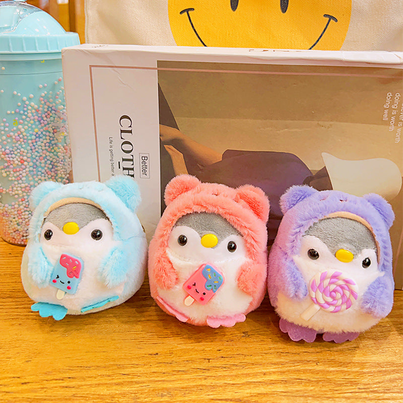Plush Penguin Keychain Pastel Colors Lollipop and Earmuffs Soft Toy 3