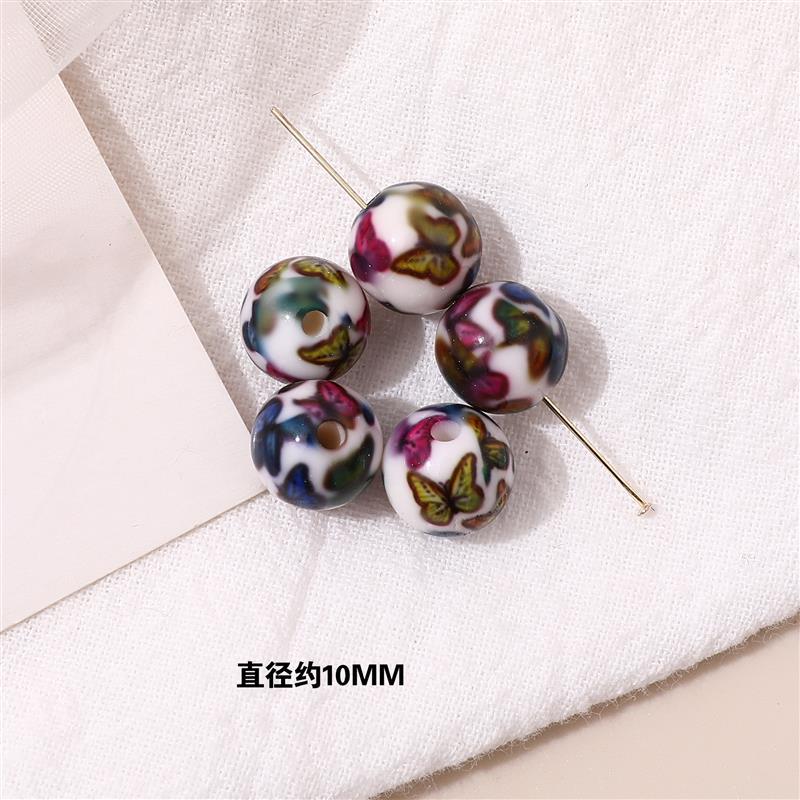 Japanese Vintage Showa Printed Resin Beads 10/12mm Glossy Floral 15pcs 13