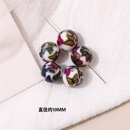 Japanese Vintage Showa Printed Resin Beads 10/12mm Glossy Floral 15pcs 13