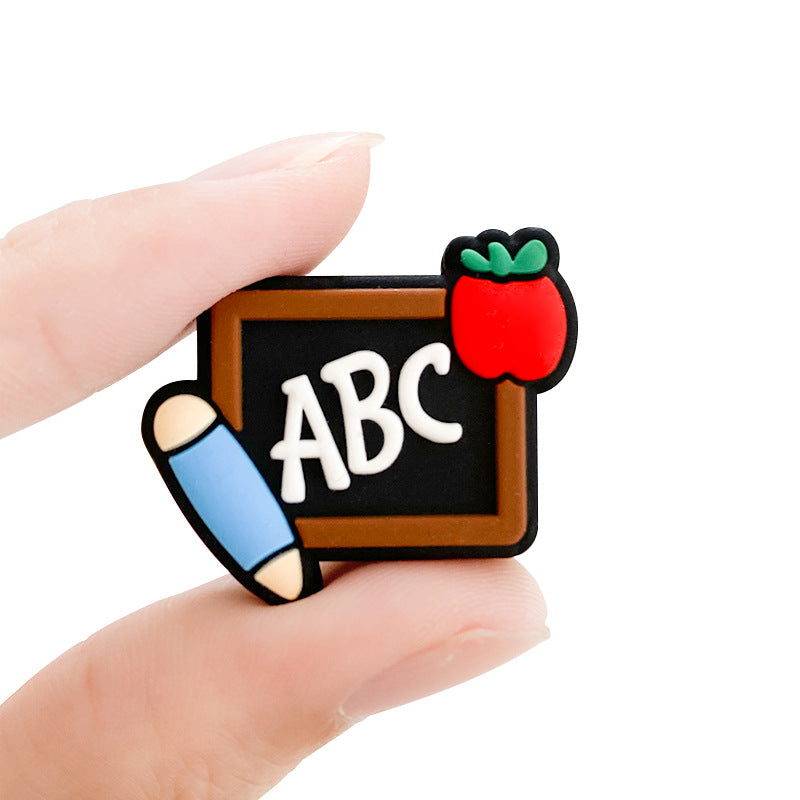 Silicone Focal Beads Abc Blackboard With Pencil And Apple 20pcs 4