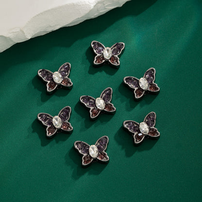Two-Color Butterfly Rhinestone Beads 17mm Alloy Base 10pcs 11