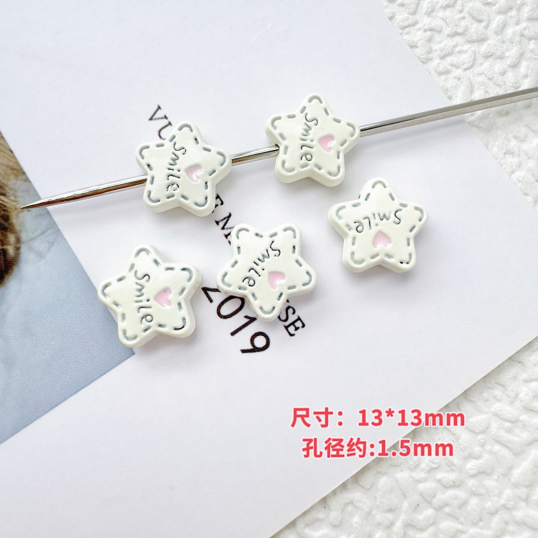 Star and Strawberry Heart Metal Beads Glossy Painted Colorful 10pcs 6