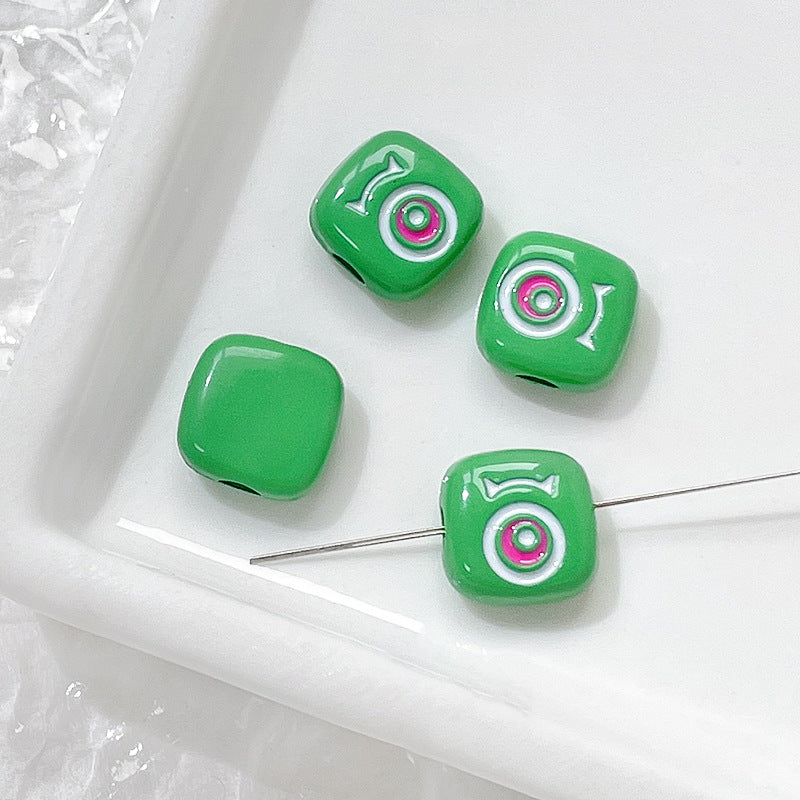Cat Eye and One-Eyed Beast Metal Beads 10mm Baking Painted 10pcs 34
