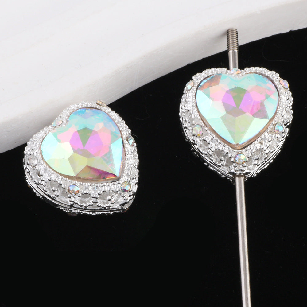 Double-Sided Heart Rhinestone Beads 22mm Alloy Encrusted 10pcs 7
