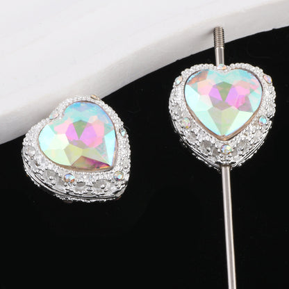 Double-Sided Heart Rhinestone Beads 22mm Alloy Encrusted 10pcs 7