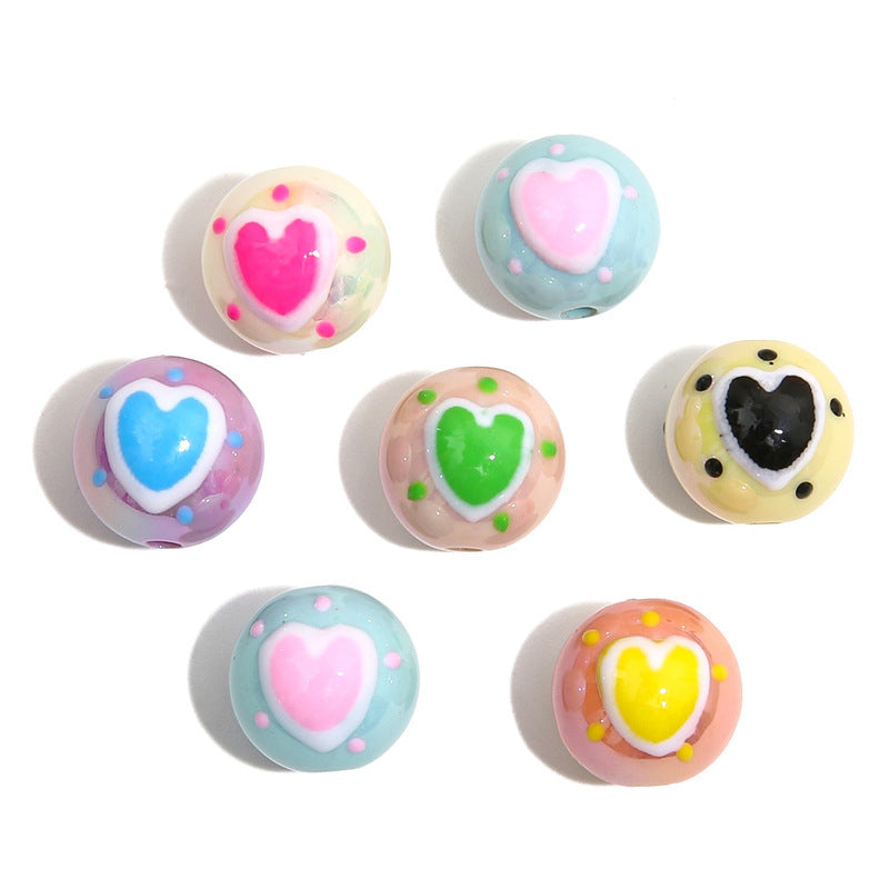 Painted Heart Acrylic Beads 16mm Glossy Bold Colors 4pcs 5