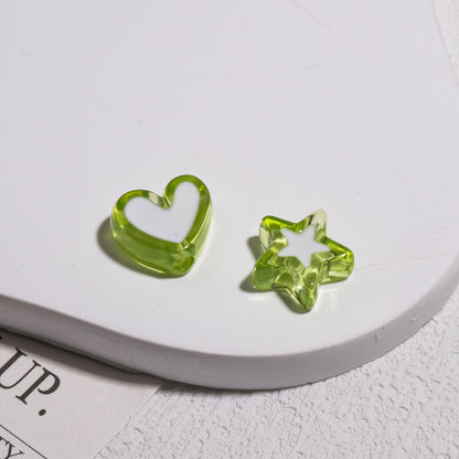 Double Sided Star & Heart Acrylic Beads 11mm Enamel Glossy 50pcs 10