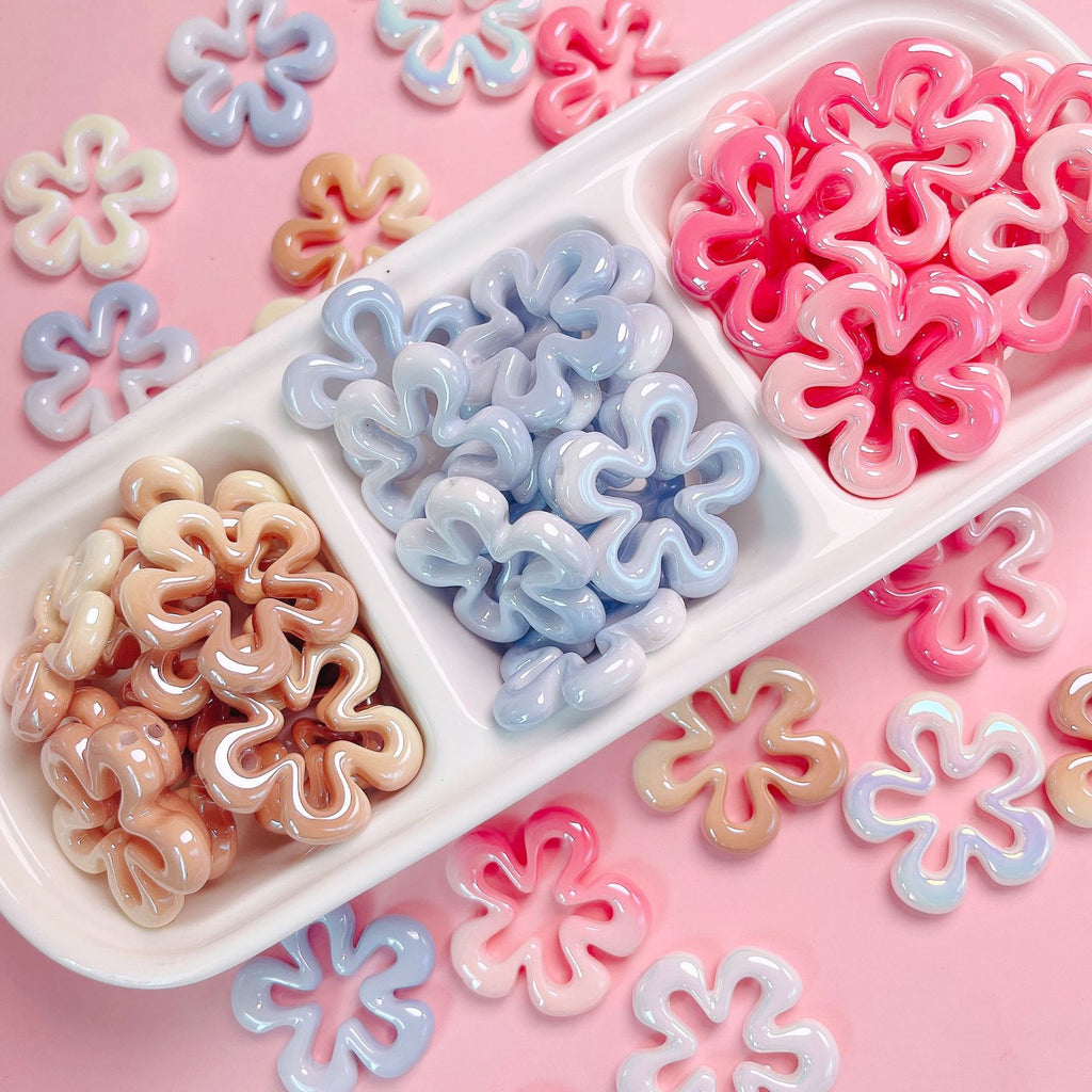 Gradient Hollow Flower Acrylic Beads 32mm Cream Two-Color 5pcs
