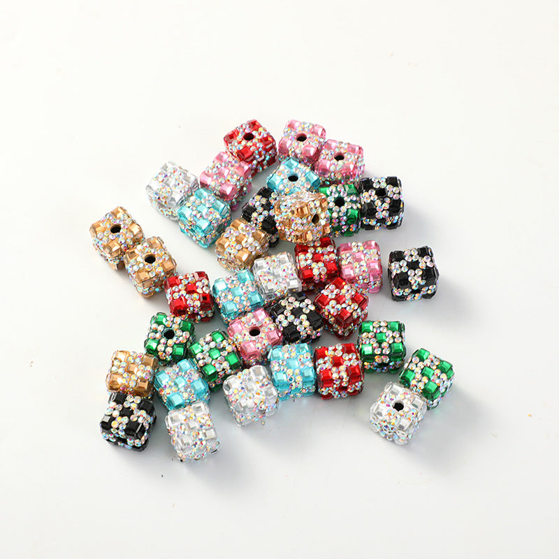 Polymer Clay Cube Rhinestone Beads 16mm Christmas Gift 30pcs