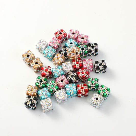 Polymer Clay Cube Rhinestone Beads 16mm Christmas Gift 30pcs