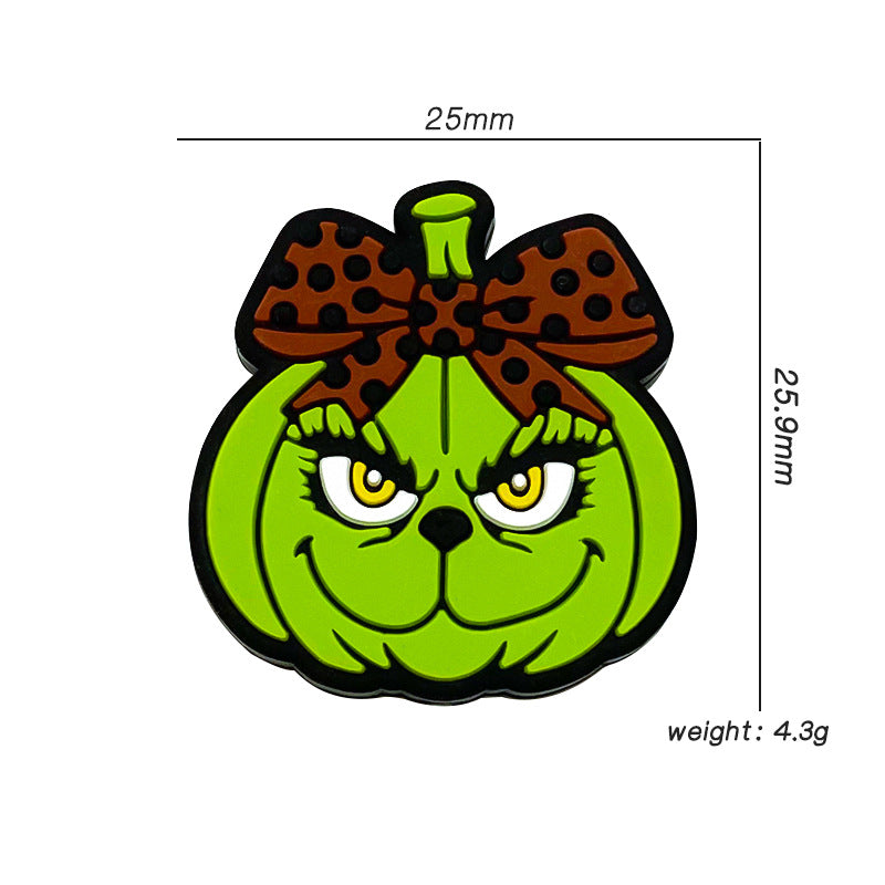 Silicone Focal Beads Halloween Green Pumpkin with Bow 20pcs 3