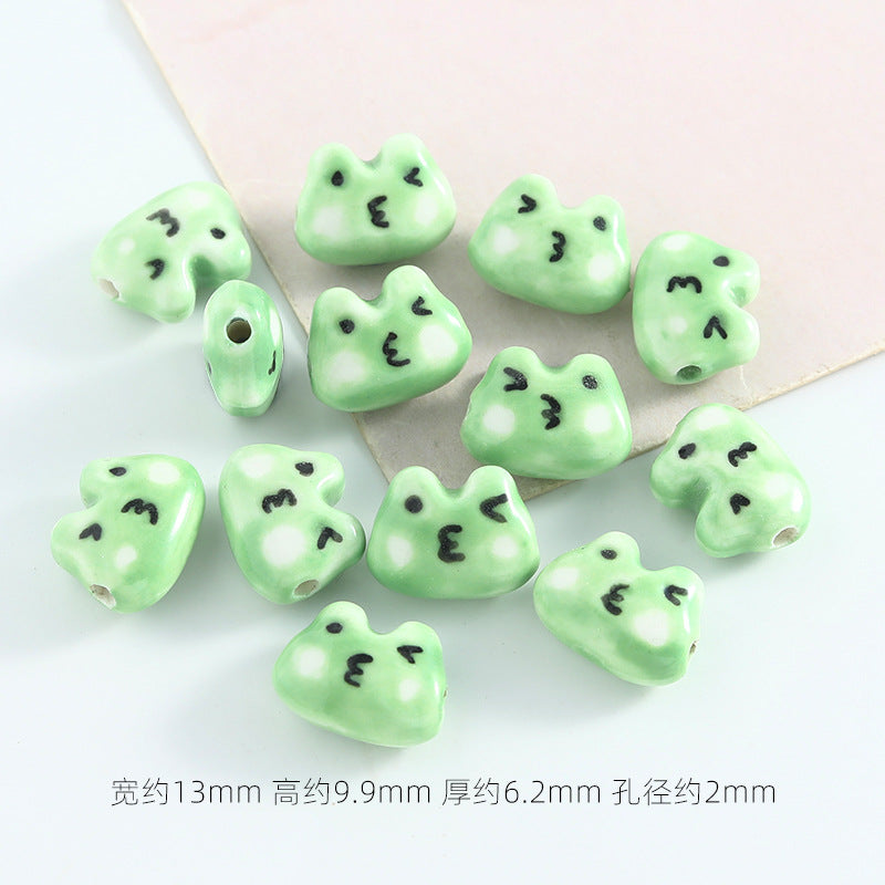 Hand Painted Frog and Puppy Ceramic Beads Glossy Finish 5pcs 7
