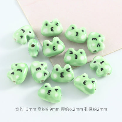 Hand Painted Frog and Puppy Ceramic Beads Glossy Finish 5pcs 7
