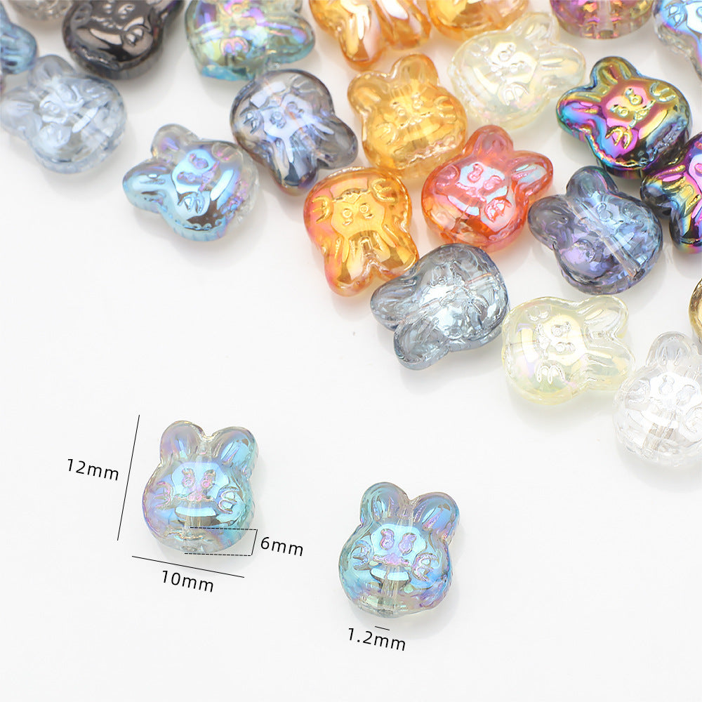 Plating Bunny Head Glass Beads 12mm Iridescent 30pcs 2