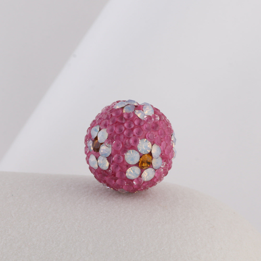 Rhinestone Round Clay Beads 16mm Tiny Daisy Pattern Multicolor 6pcs 6