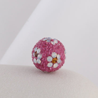 Rhinestone Round Clay Beads 16mm Tiny Daisy Pattern Multicolor 6pcs 6