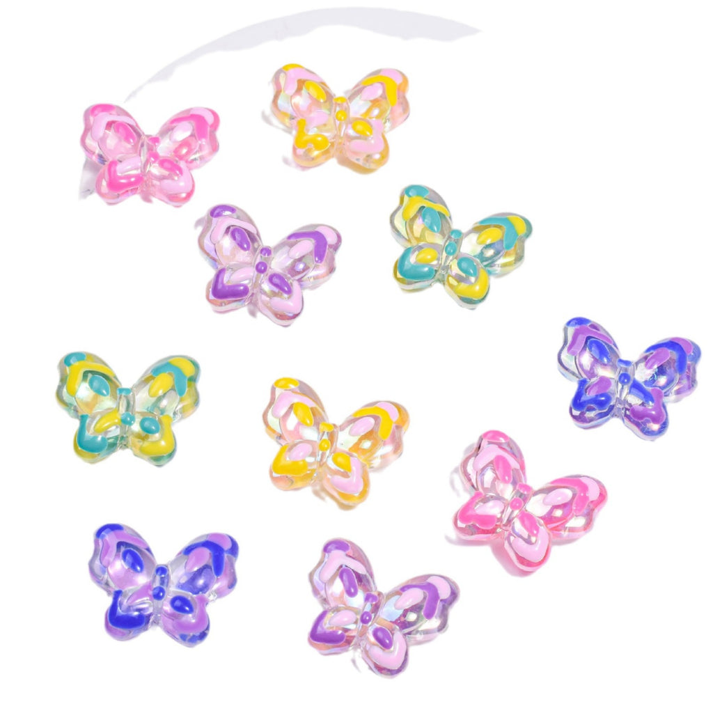 Transparent Hand-Painted Butterfly Acrylic Beads 21mm Colorful 5pcs 5