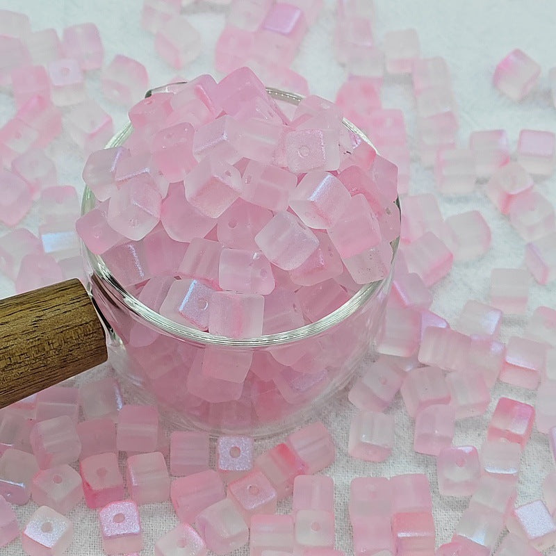 Transparent Sugar Cube Glass Beads 7mm Frosted Pastel 50pcs 4