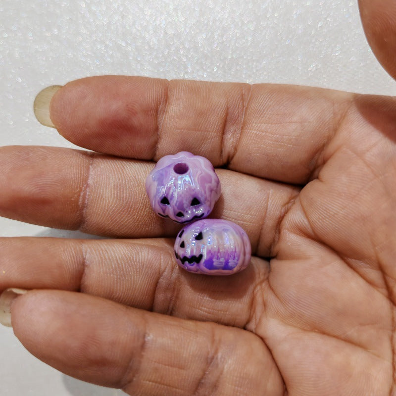Plating Pumpkin Acrylic Beads 13x16mm Glossy Halloween Face 100pcs 7