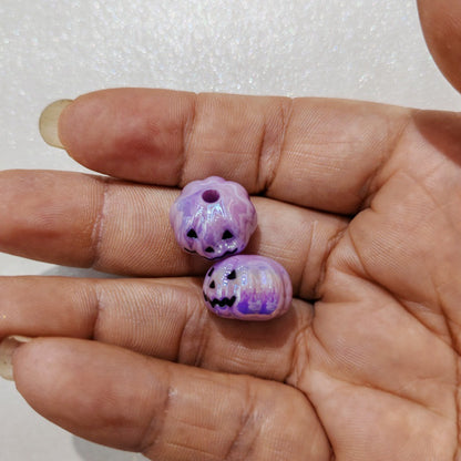 Plating Pumpkin Acrylic Beads 13x16mm Glossy Halloween Face 100pcs 7