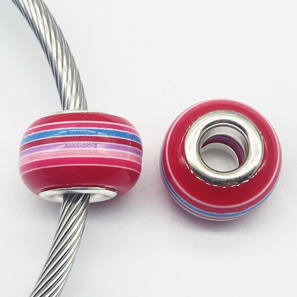 Acrylic Round Spacer Beads 14mm Rainbow Stripe Large Hole 50pcs 18
